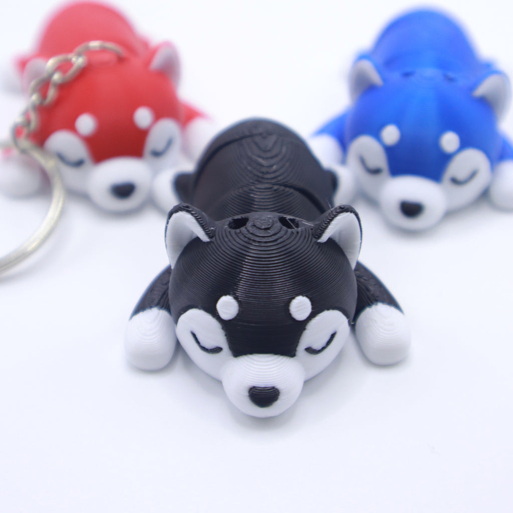 Cute Sleeping Husky - 3D Printed Articulated Keychain for Gifts and Desk Buddies