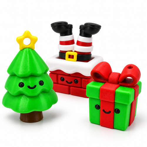 Angled view of the three Christmas fidget clicker designs