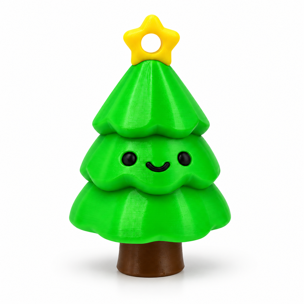 Green Christmas tree clicker with a yellow star and smiling face