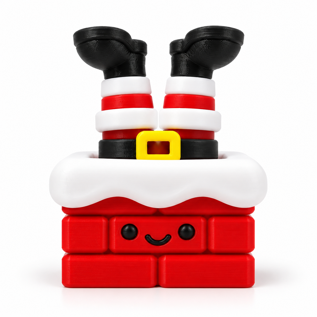 Red chimney clicker with Santa boots and white snow trim